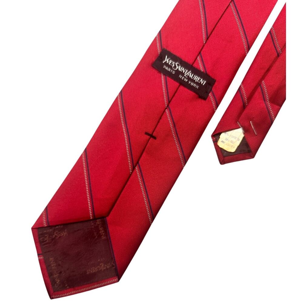Yves Saint Laurent Striped Tie Red Silk Blend Monogram Business Dark Academia
